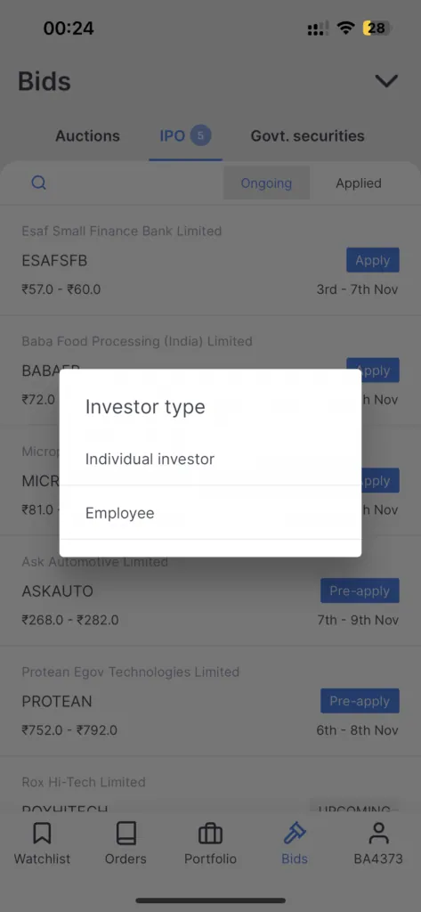 how to apply ipo in employee quota